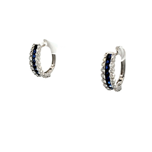14K White Gold Sapphire/Diamond Huggie Earrings 42003568 | Shin Brothers** 14K White Gold Sapphire/Diamond Huggie Earrings 42003568 | Shin Brothers**
