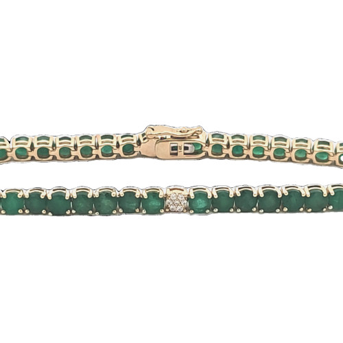 14K Yellow Gold Emerald and Diamond Tennis Bracelet 22001011 | Shin Brothers* 14K Yellow Gold Emerald and Diamond Tennis Bracelet 22001011 | Shin Brothers*