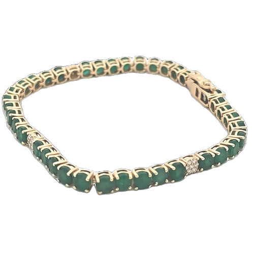 14K Yellow Gold Emerald and Diamond Tennis Bracelet 22001011 | Shin Brothers* 14K Yellow Gold Emerald and Diamond Tennis Bracelet 22001011 | Shin Brothers*