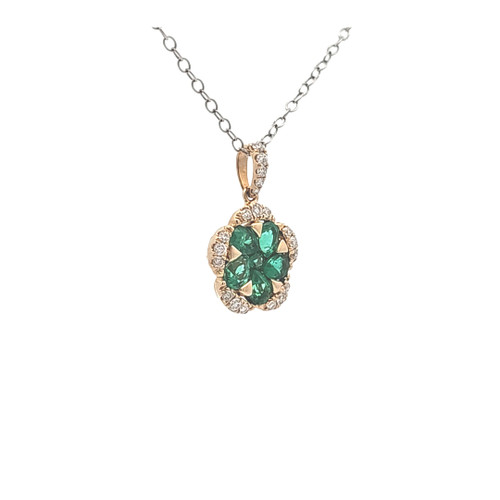 14K Yellow Gold Emerald Diamond Drop Pendant 52002434 | Shin Brothers* 14K Yellow Gold Emerald Diamond Drop Pendant 52002434 | Shin Brothers*