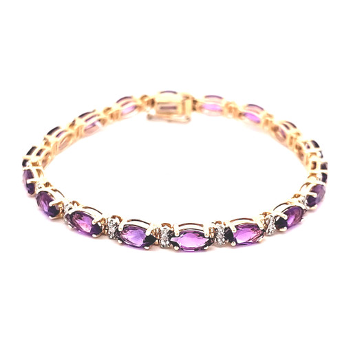 14K Yellow Gold 9 ct Amethyst and .17 Diamond Bracelet 22001037 | Shin Brothers