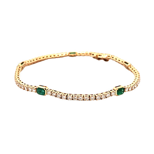 14K Yellow Gold Diamond and Emerald Tennis Bracelet 21001026 | Shin Brothers