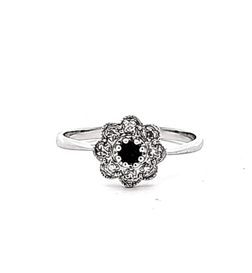 18K White Gold Blue Sapphire Diamond Flower Ring 12000134 | Shin B** 18K White Gold Blue Sapphire Diamond Flower Ring 12000134 | Shin B**