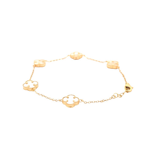14K Yellow Gold Mother of Pearl 7.5" Clover Bracelet 22001041 | Shin Brothers