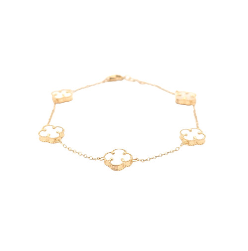 14K Yellow Gold Mother of Pearl 7.5" Clover Bracelet 22001041 | Shin Brothers 14K Yellow Gold Mother of Pearl 7.5" Clover Bracelet 22001041 | Shin Brothers