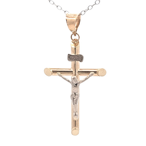 14K Two Tone Gold Cross Crucifix Charm 50004410 | Shin Brothers 