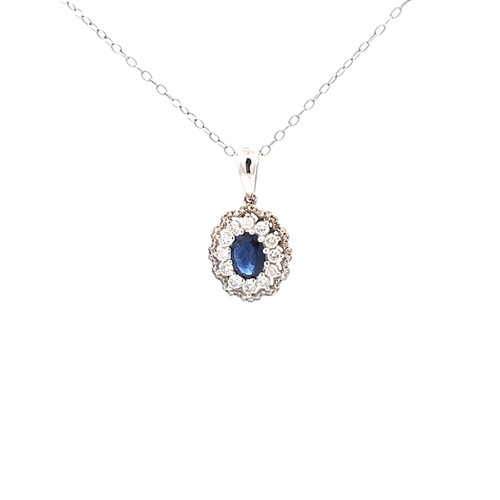 14K White Gold Sapphire Diamond Oval Pendant 51002284 | Shin Brothers