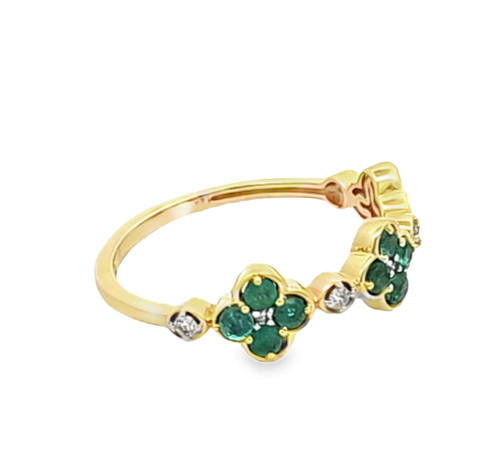14K Yellow Gold Emerald and Diamond Flower Band 12003362 | Shin Brothers**