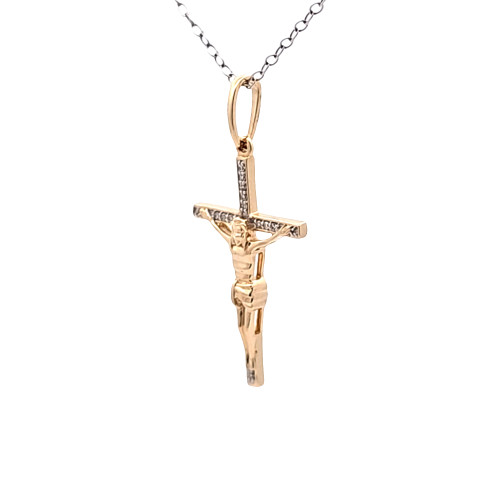 14K Yellow Gold Diamond Crucifix Charm | Shin Brothers Jewelers Inc.