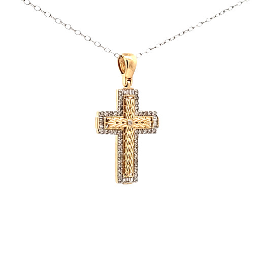 14K Two Tone Gold Diamond Cross Charm | Shin Brothers Jewelers Inc.