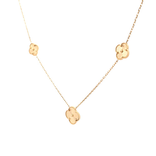 14K Yellow Gold Diamond-Cut 3 Clover and Cubic Zirconia Necklace | Shin Brothers Jewelers Inc. 14K Yellow Gold Diamond-Cut 3 Clover and Cubic Zirconia Necklace | Shin Brothers Jewelers Inc.