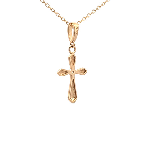 14K Yellow Gold Cross Pendant with 18" Chain | 32000827 Shin Brothers