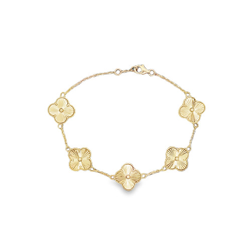 14K Yellow Gold Clover Flower Bracelet 20002305 | Shin Brothers** 14K Yellow Gold Clover Flower Bracelet 20002305 | Shin Brothers**