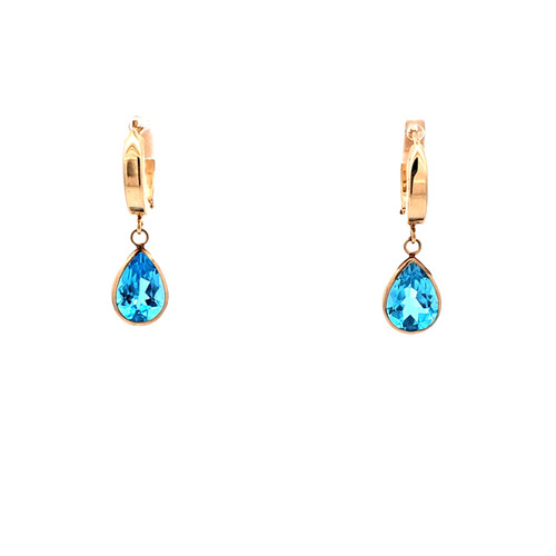 14K Yellow Gold Blue Topaz Hanging Teardrop Earrings 42003607 | Shin Brothers