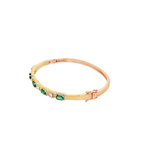 14K Yellow Gold Emerald Diamond Bangle | Shin Brothers Jewelers Inc.