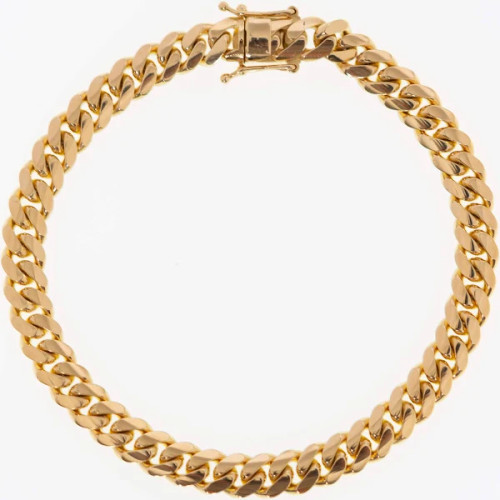 Yellow Gold Plated Silver 8.25" Miami Cuban Chain Bracelet 82011154 | Shin Brothers 