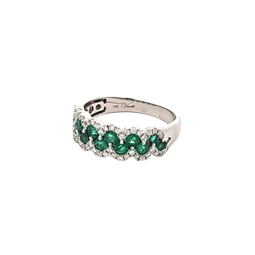 14K White Gold Wavy Emerald Diamond Ring 12003365 | Shin Brothers