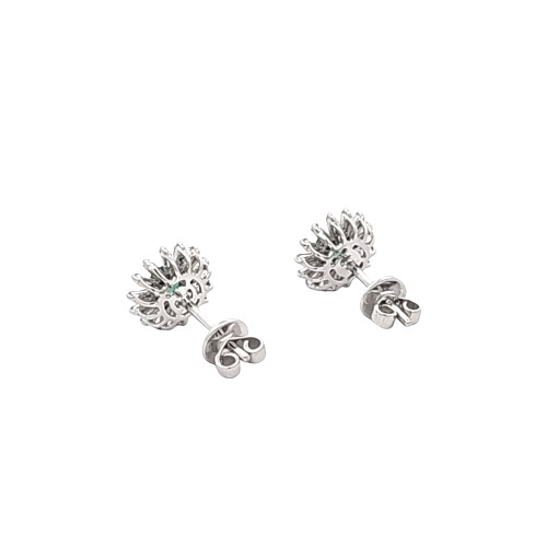 14K White Gold Emerald/Diamond Flower Earrings 42003610 | Shin Brothers