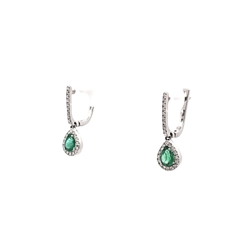14K White Gold Emerald/Diamond Teardrop Earrings 42003609 | Shin Brothers