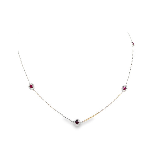 14K White Gold Diamond Ruby Chain Bracelet 32000829 | Shin Brothers 14K White Gold Diamond Ruby Chain Bracelet 32000829 | Shin Brothers