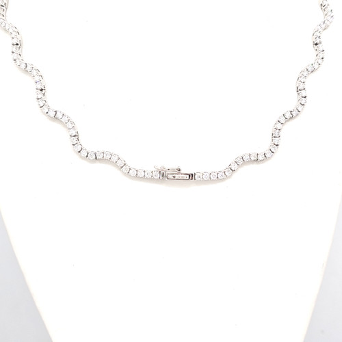 14K White Gold Lab-Created Diamond Wavy Tennis Necklace 31410009 | Shin Brothers