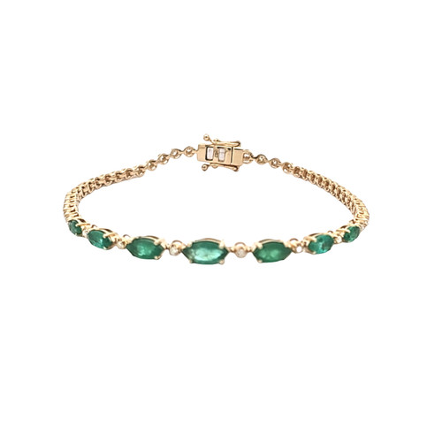 14K Yellow Gold Diamond and Emerald Tennis Bracelet 22001047 | Shin Brothers 