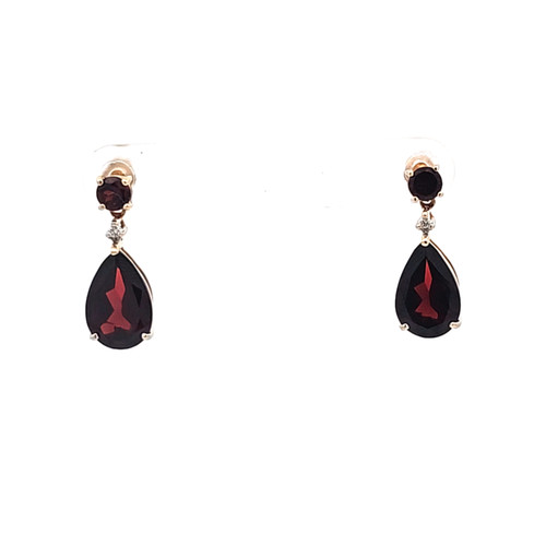 14K Yellow Gold Teardrop Garnet Diamond Earrings 42003612 | Shin Brothers