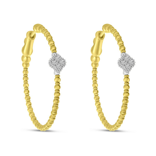 14K Two Tone Gold Diamond Clover Flexible Hoop Earrings 41002936 | Shin Brothers