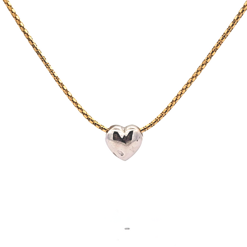 18k Yellow Gold 20" Chain with 18k White Gold Pave Diamond Heart Pendant 31001338 | Shin Brothers