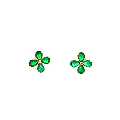 18K Yellow Gold Emerald Clover Stud Earrings 42003619 | Shin Brothers