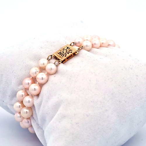 14K Yellow Gold 7" 5.5mm Cultured Pearl Double String Bracelet 22001056
