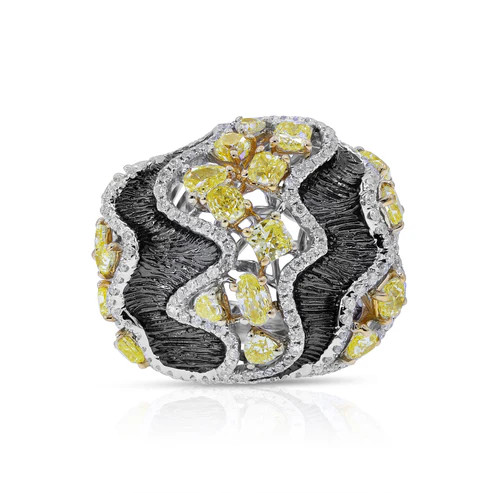 18K White Gold Yellow Diamond Black Rhodium Statement Ring RC699B | Shin Brothers