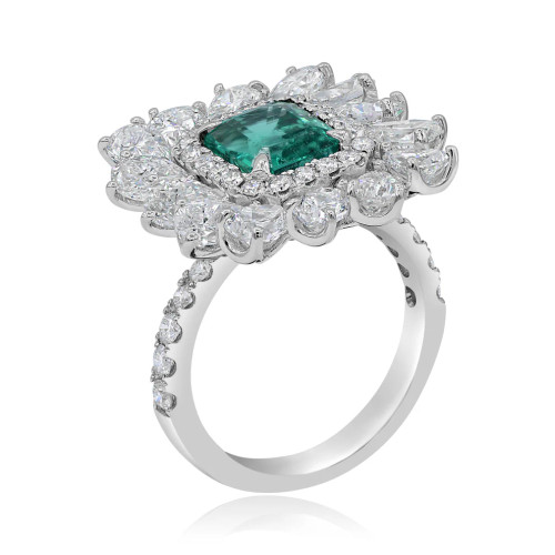 14K White Gold Diamond Emerald Ring RN104A | Shin Brothers