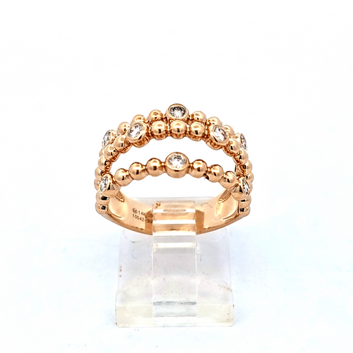 14K Yellow Gold Tri Row Beaded Diamond Ring 11007528 | Shin Brothers