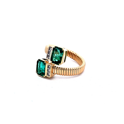 14K Yellow Gold Fancy Diamond Emerald Ring 12003382 | Shin Brothers