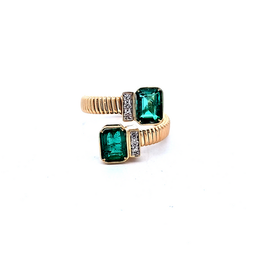 14K Yellow Gold Fancy Diamond Emerald Ring 12003382 | Shin Brothers
