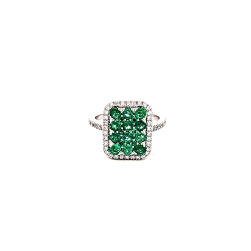 14K White Gold Emerald Diamond Ornate Ring 12003384| Shin Brothers