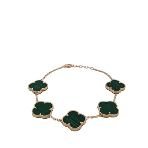  14K Yellow Gold Green Stone Clover Bracelet 22001059 | Shin Brothers**