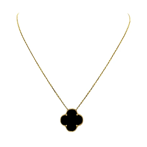 14K Yellow Gold Onyx Clover Necklace 32000841 | Shin Brothers*