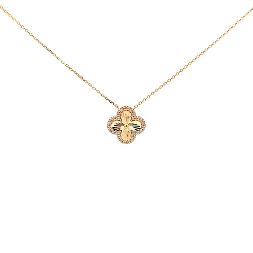 14K Yellow Gold  Clover  cz Necklace 32000842 | Shin Brothers*