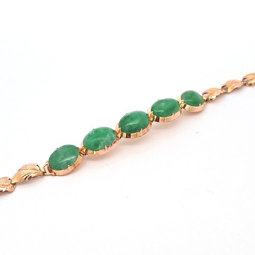  14K Yellow Gold 6.5" Green Oval Jade Bracelet 22001068 | Shin Brothers*