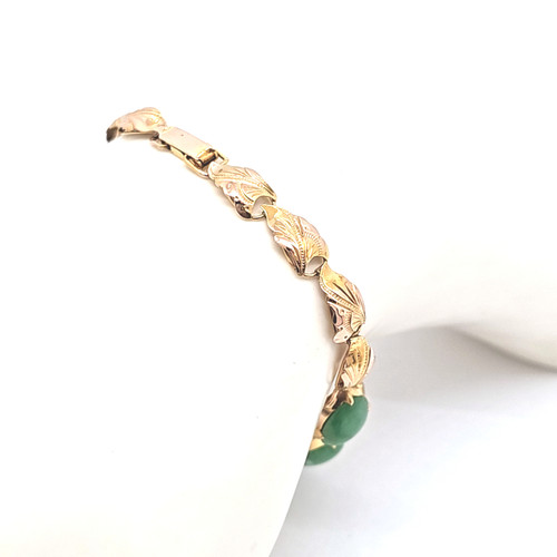  14K Yellow Gold 6.5" Green Oval Jade Bracelet 22001068 | Shin Brothers*