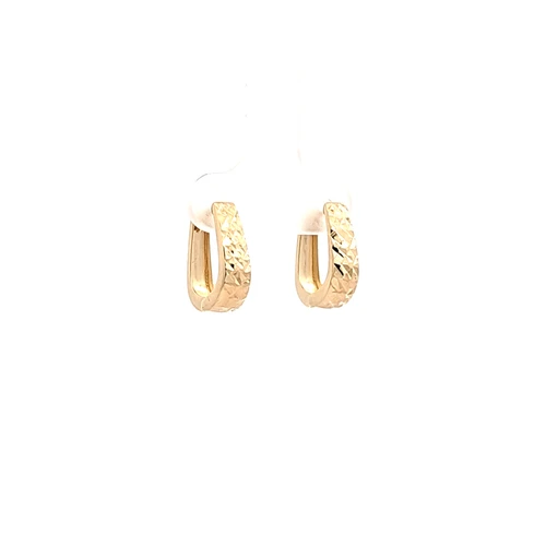 14K Yellow Gold Diamond-Cut  Oval Huggie Earrings 40003458 | Shin Brothers 