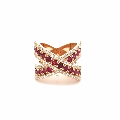 14K Yellow Gold  Diamond and Ruby  Criss Cross Ring 12003388| Shin Brothers*