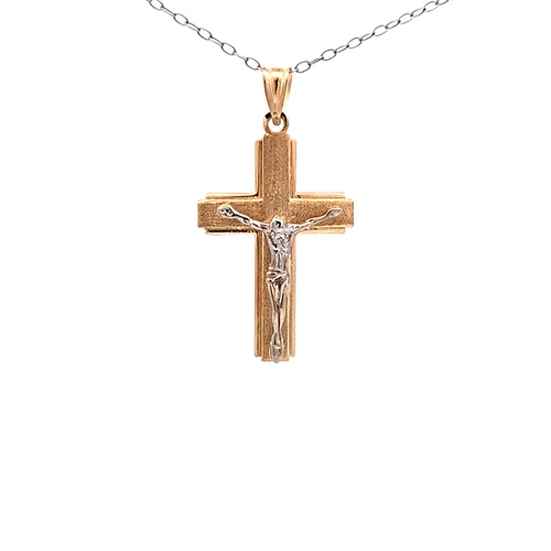 14K Two Tone Gold Crucifix Charm 50004440 | Shin Brothers