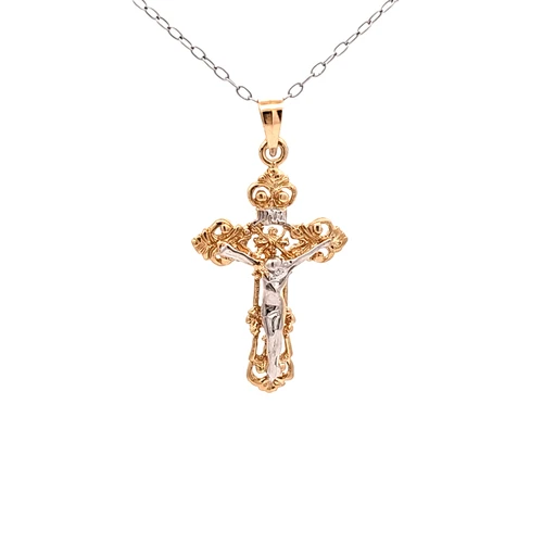 14K Two Tone Gold Crucifix Charm 50004441 | Shin Brothers