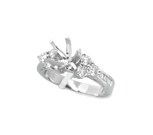 18K White Gold With Baguette And Round Diamond Engagement Ring Setting  11000052 | Shin Brothers**