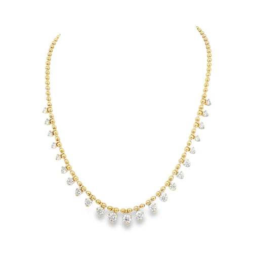 14K Yellow  Gold  Beads Necklace With 5.26 ct Drops Lab Grown Diamond 31410026 (Adjustable) Shin Brothers