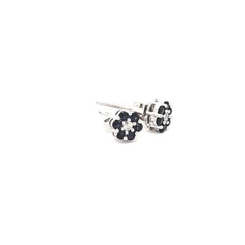 14K White Gold Diamond and Sapphire Flower Stud Earrings 42003639 | Shin Brothers*