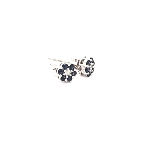 14K White Gold Diamond and Sapphire Flower Stud Earrings 42003639 | Shin Brothers*